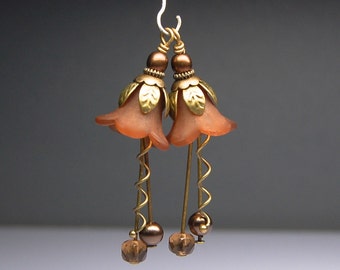 Vintage Style Earrings Brown Lucite Flowers Pair BR918