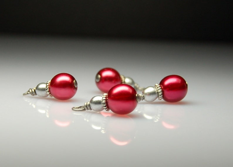 Vintage Style Bead Dangles/Charms Red and Silver Glass Set of Four R26 image 1