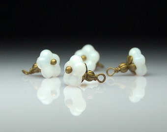 Bead Charms/Dangles Small White Glass Flowers Set of Four C23