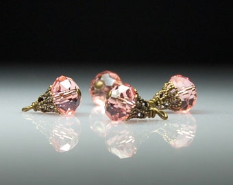 Vintage Style Bead Charms Pink Glass Set of Four PK51