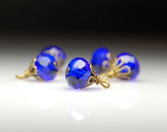 Bead Dangles/Charms Cobalt Blue Glass Set of Six BL735