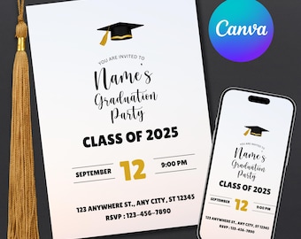 Graduation Party Invitation | Modern Editable Canva Template | Class of 2025 Grad Party | Instant Download