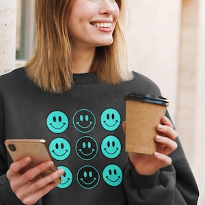 Smiley Face Emoji Sweatshirt, Happy Face Jumper, Emoticon Pullover, Crewneck Sweater, Unisex Sweatshirt