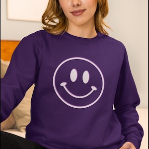 Smiley Face Unisex Sweatshirt, Happy Crewneck Jumper, Cute Pullover Top, Funny Graphic Sweater, Soft College Apparel