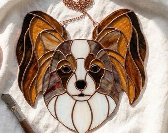 Papillon Stained Glass Pattern • Dog Breeds Face Template • Numbered Pattern