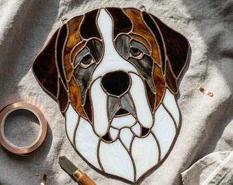 Saint Bernard  Stained Glass Pattern • Dog Breeds Face Template • Numbered Pattern