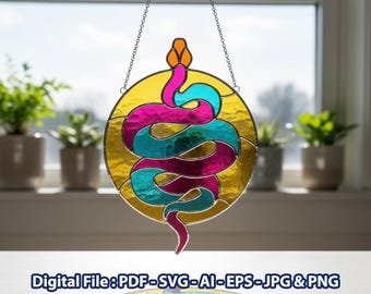 PB95 ヘビ ステンドグラス アート サンキャッチャー 毒蛇 リンゴ 蛇 蛇