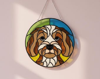 Modello di vetro colorato Cavapoo / Cavoodle • Modello di viso di razze di cani • Modello di acchiappasole numerato