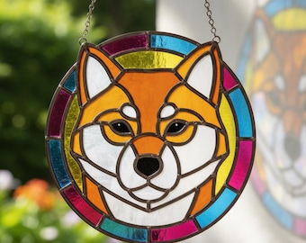 Modello per vetrata artistica con Shiba Inu • Modello per acchiappasole con muso di cane (download digitale)