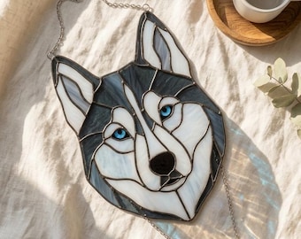 Siberian Husky Stained Glass Suncatcher, Dog Lover Gift, Window Hanging Art (Digital Pattern)