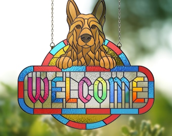 Cartello di benvenuto per pastore tedesco: motivo in vetro colorato (PDF, SVG, AI)