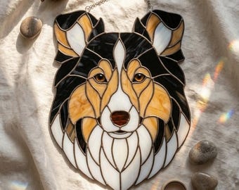 Shetland Sheepdog Stained Glass Suncatcher, Dog Lover Gift, Handmade Glass Panel, Pet Memorial Decor