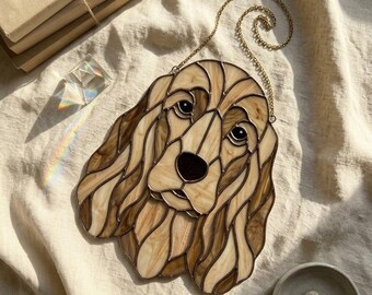 Acchiappasole in vetro colorato con Cocker Spaniel inglese, regalo per amanti dei cani, pannello in vetro fatto a mano, decorazione commemorativa per animali domestici