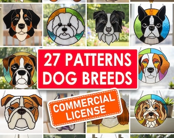 Dog Breeds Stained Glass Patterns | 27 Suncatcher Templates (PDF Download)