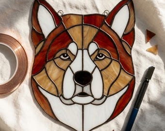 Akita Inu Stained Glass Pattern • Dog Breeds Face Template • Numbered Pattern