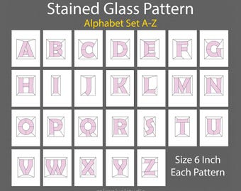 Set di motivi dell'alfabeto in vetro colorato / Lettere geometriche / Acchiappasole, Cricut, file tagliati al laser