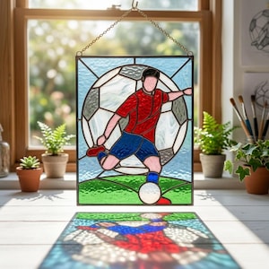 football Player Stained Glass Suncatcher Pattern, Sports Glass Art Template,