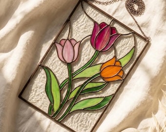 Stained Glass Tulip Suncatcher Pattern | Beginner Friendly Floral Glass Art Template (SVG, PDF)