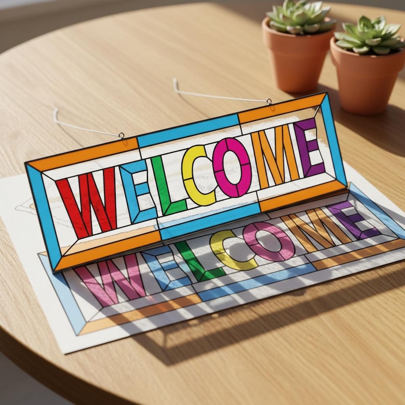 Welcome Sign Stained Glass Pattern | Beginner DIY Project (pdf, Svg, Ai ...