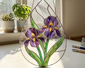 Iris Flower Stained Glass Suncatcher Pattern | Beginner Floral Glass Art (SVG, PDF)