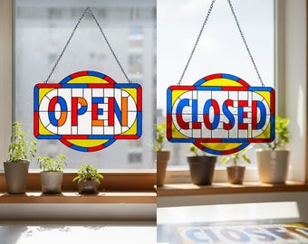 Modello di cartello aperto/chiuso in vetro colorato: arte del vetro fai da te (download digitale)