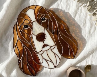 English Springer Spaniel Stained Glass Suncatcher, Dog Lover Gift, Handmade Glass Panel (Digital Download)