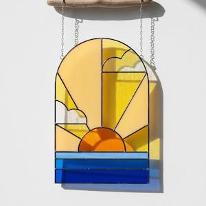Sunrise Stained Glass Pattern: Ocean Horizon Suncatcher DIY (PDF Pattern)
