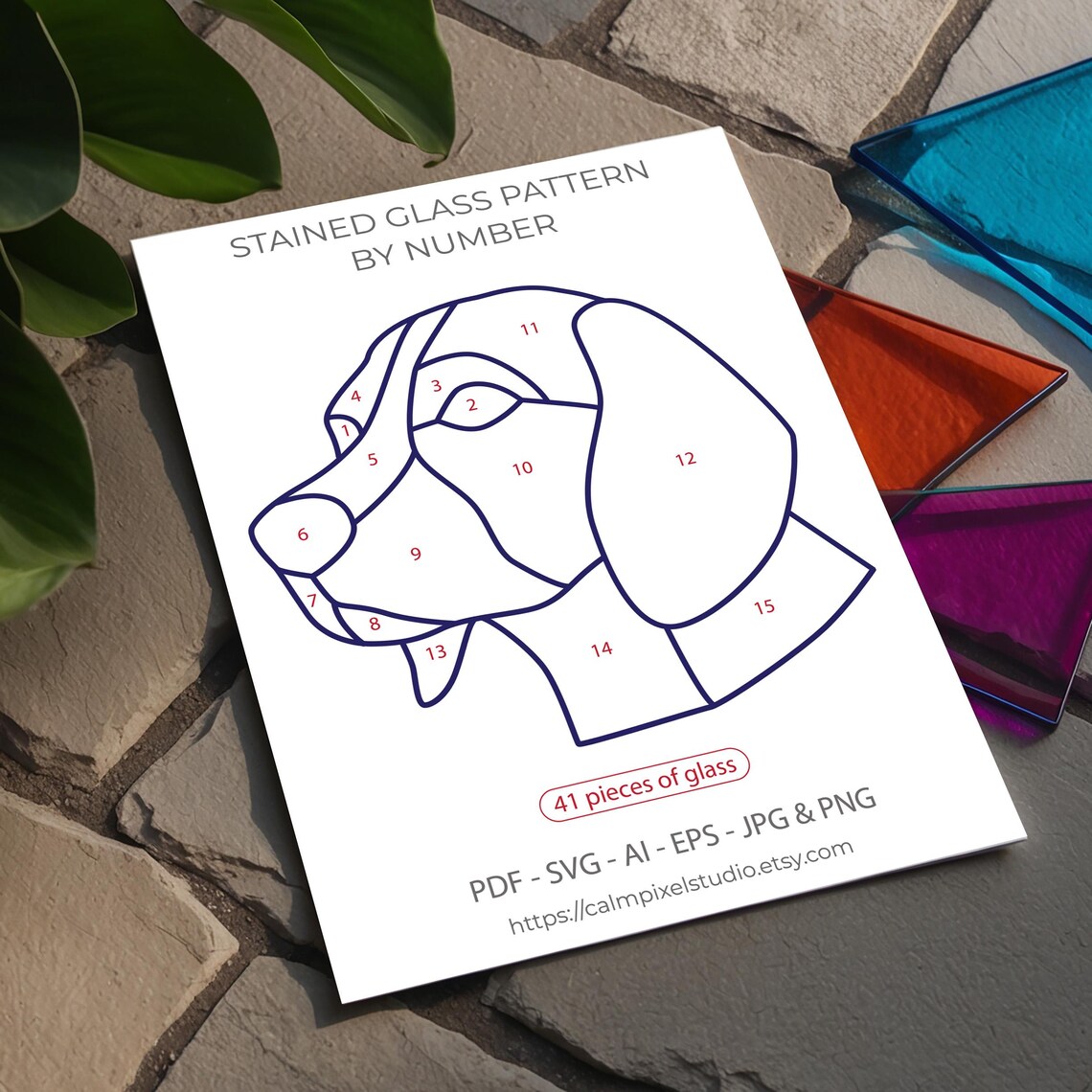Beagle Stained Glass Pattern • Dog Breed Face Template • Numbered ...