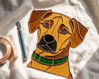 Rhodesian Ridgeback Stained Glass Pattern • Dog Breeds Face Template • Numbered Pattern