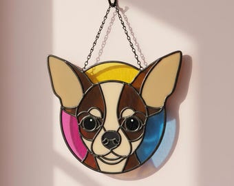 Chihuahua Stained Glass Pattern • Dog Breeds Face Template • Numbered Suncatcher Pattern