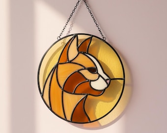 Modello di vetro colorato con testa di gatto • Modello di volto di animale • Modello di acchiappasole numerato