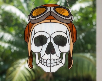 Modello di vetrata con teschio da aviatore in base ai numeri / Acchiappasole con teschio / PDF SVG EPS / File Cricut