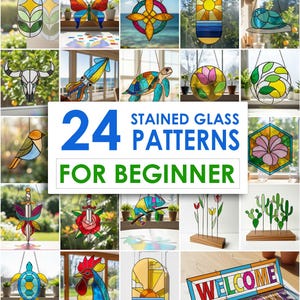24 nybörjarmönster med målat glas, djurblomma-solfångare SVG (PDF)