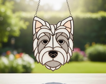 Modello di vetro colorato con pastore Westiepoo • Modello di viso di razze di cani • Modello di acchiappasole numerato