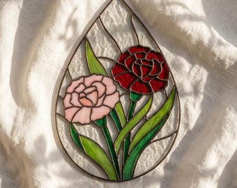 Stained Glass Carnation Suncatcher Pattern | Flower Panel Template | Beginner Friendly Glass Art Design