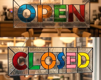 Modello di vetrata APERTA/CHIUSA in base ai numeri / Insegna per vetrina di bar / Modello per principianti
