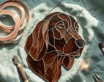 Irish Setter Stained Glass Pattern • Dog Breeds Face Template • Numbered Pattern