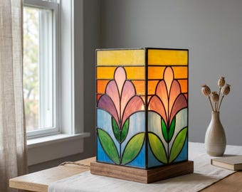 Floral Stained Glass Lamp Pattern, Art Nouveau Tulip Tiffany Style Template