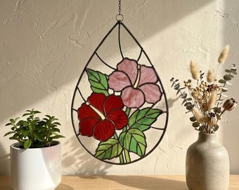 Hibiscus Stained Glass Suncatcher Pattern | Flower Panel Template | Beginner Friendly Glass Art Design