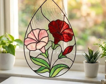 Stained Glass Petunia Suncatcher Pattern | Beginner Flower Panel Template (Printable DIY Craft)