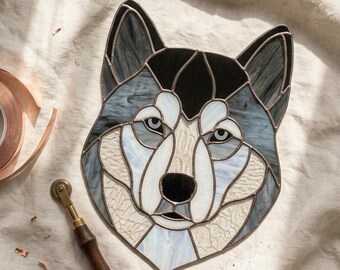 Alaskan Malamute Stained Glass Pattern • Dog Breeds Face Template • Numbered Pattern
