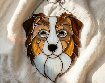 Australian Shepherd Stained Glass Pattern • Dog Face Template (Digital Download)
