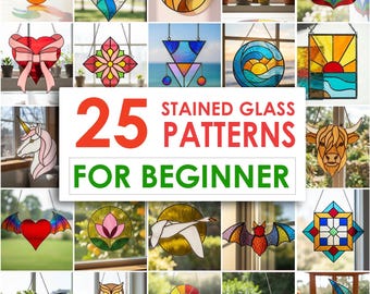 Pacchetto di motivi in vetro colorato / 25 acchiappasole per principianti / Vetro per decorazioni per la casa, regalo per arte murale