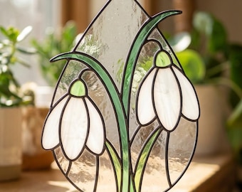 Stained Glass Snowdrop Flower Pattern | Beginner Floral Suncatcher Design | Printable Glass Template
