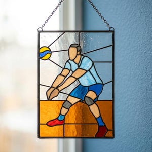 Volleyball Player Stained Glass Pattern, Sports Art Template, DIY Suncatcher Design (Digital Download)