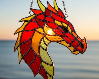Fantasy Dragon Stained Glass Pattern: Dragon Head SVG, PDF (Digital Download)