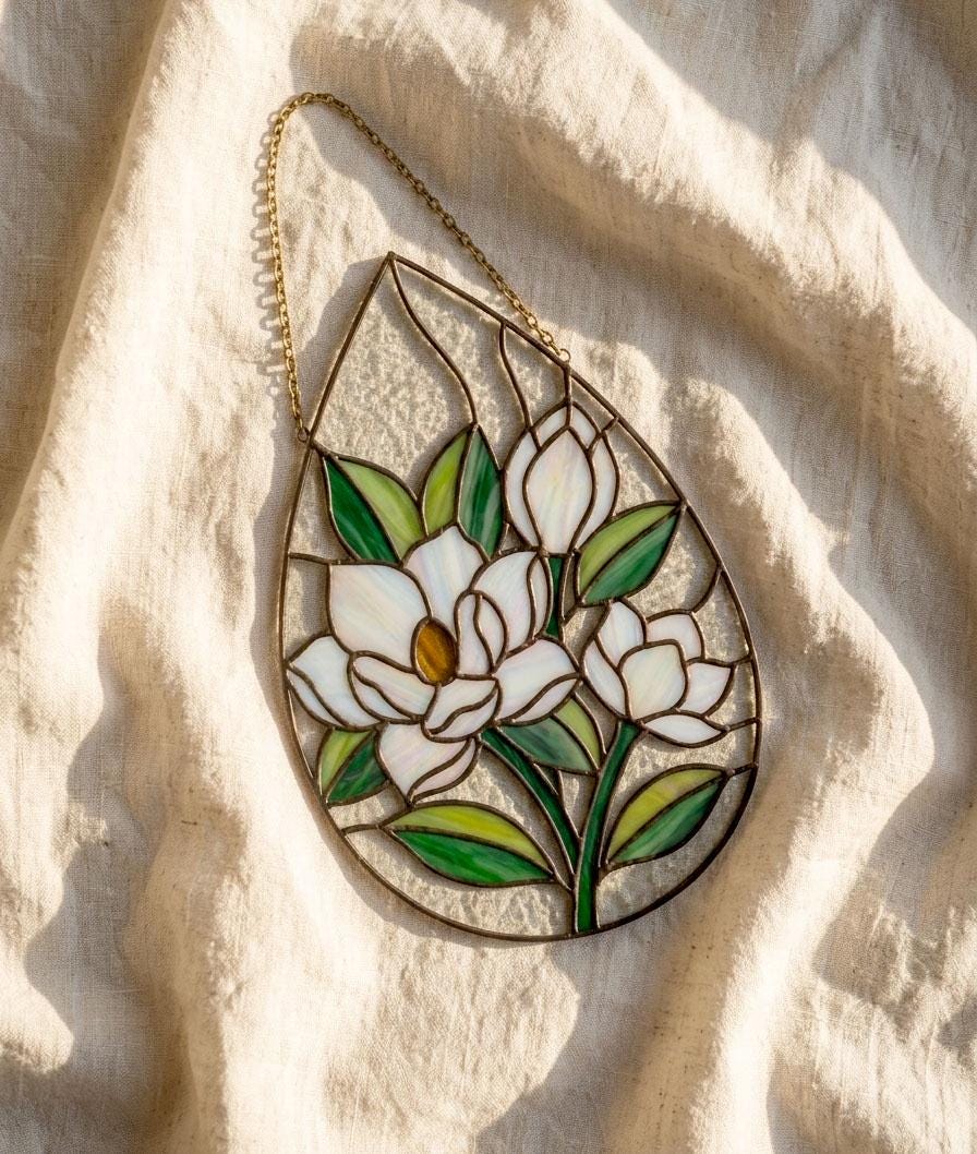 34 Stained Glass Crafts Kids Can Make 9 Stained Glass Magnolia Suncatcher Pattern Beginner Flower Panel…