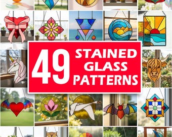 49 modelli di vetrate artistiche, animali, fiori, uccelli e motivi geometrici per acchiappasole (download immediato)