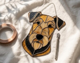 Airedale Terrier Stained Glass Pattern • Dog Breeds Face Template • Numbered Pattern