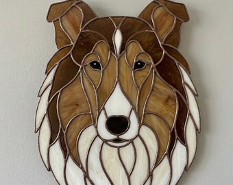 Decorazione per finestre in vetro colorato con motivo Collie, Shetland Sheepdog, acchiappasole in vetro fatto a mano, regalo per amanti degli animali, decorazione con razza canina
